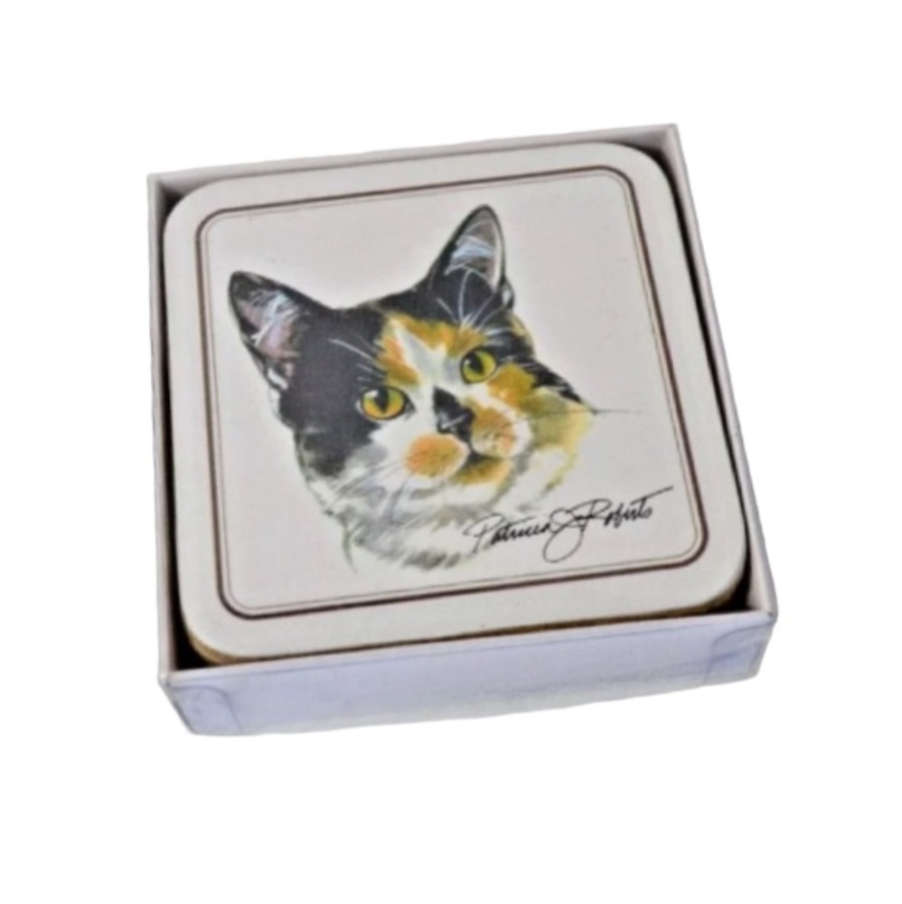 Patricia Roberts Calico Cat Drink Coasters Set Vintage 90’s